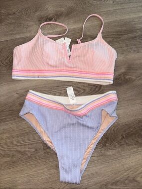 Pink & Lavender Striped Bikini Set
